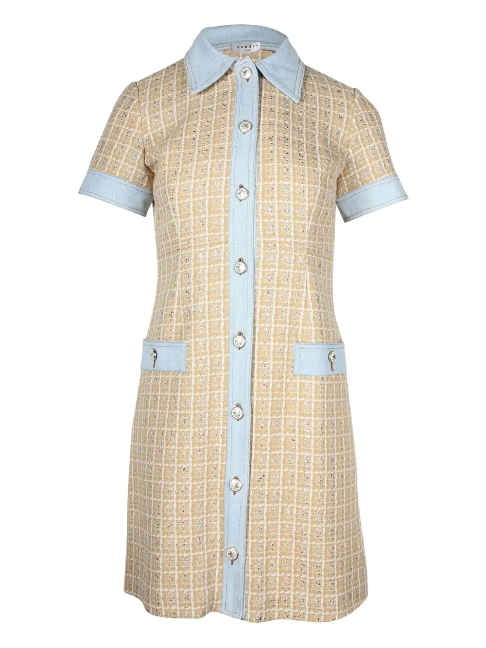 SANDRO Mella metallic-checked tweed mini dress | Neutrals | Image 1