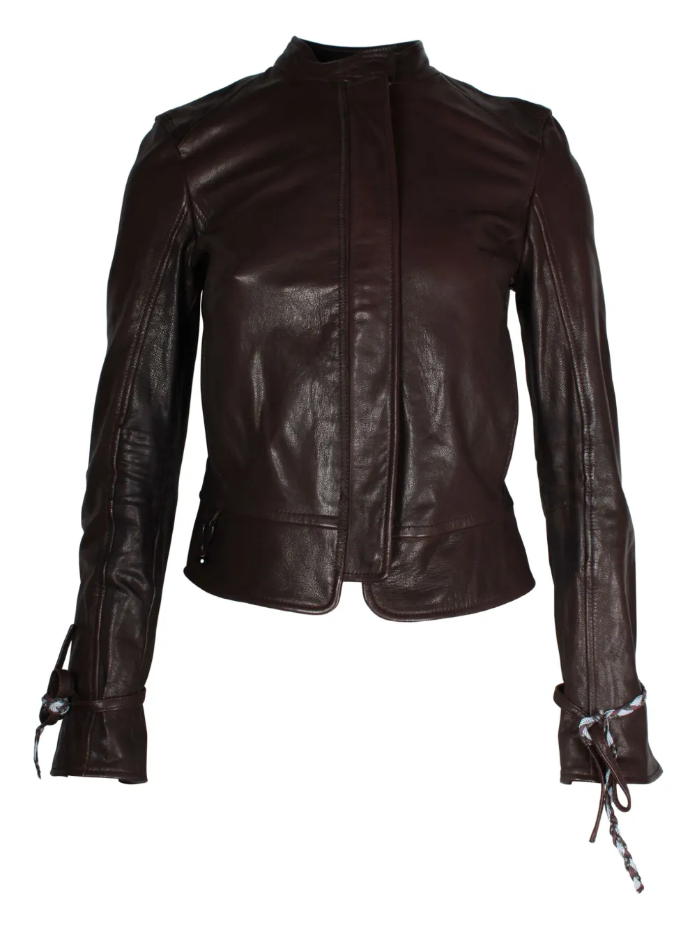 Pre-owned Hugo Boss Braided-detail Leather Jacket In Brown
