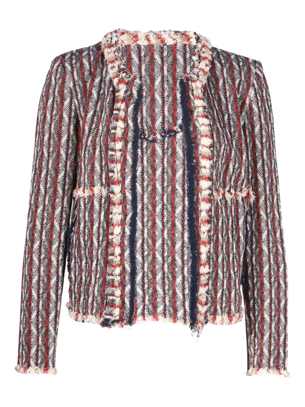 IRO tweed-pattern fringed jacket - White