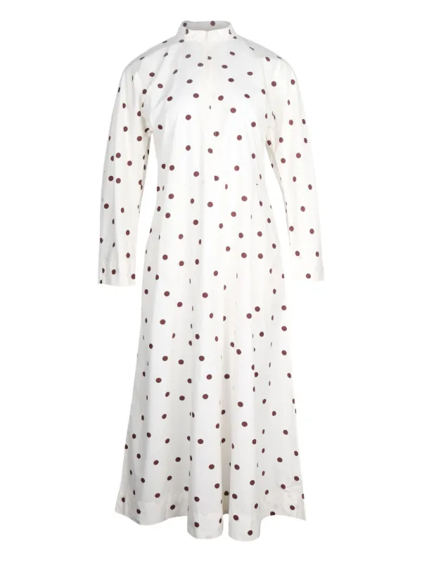 Ganni Polka-Dot Long-Sleeve Midi Dress - White