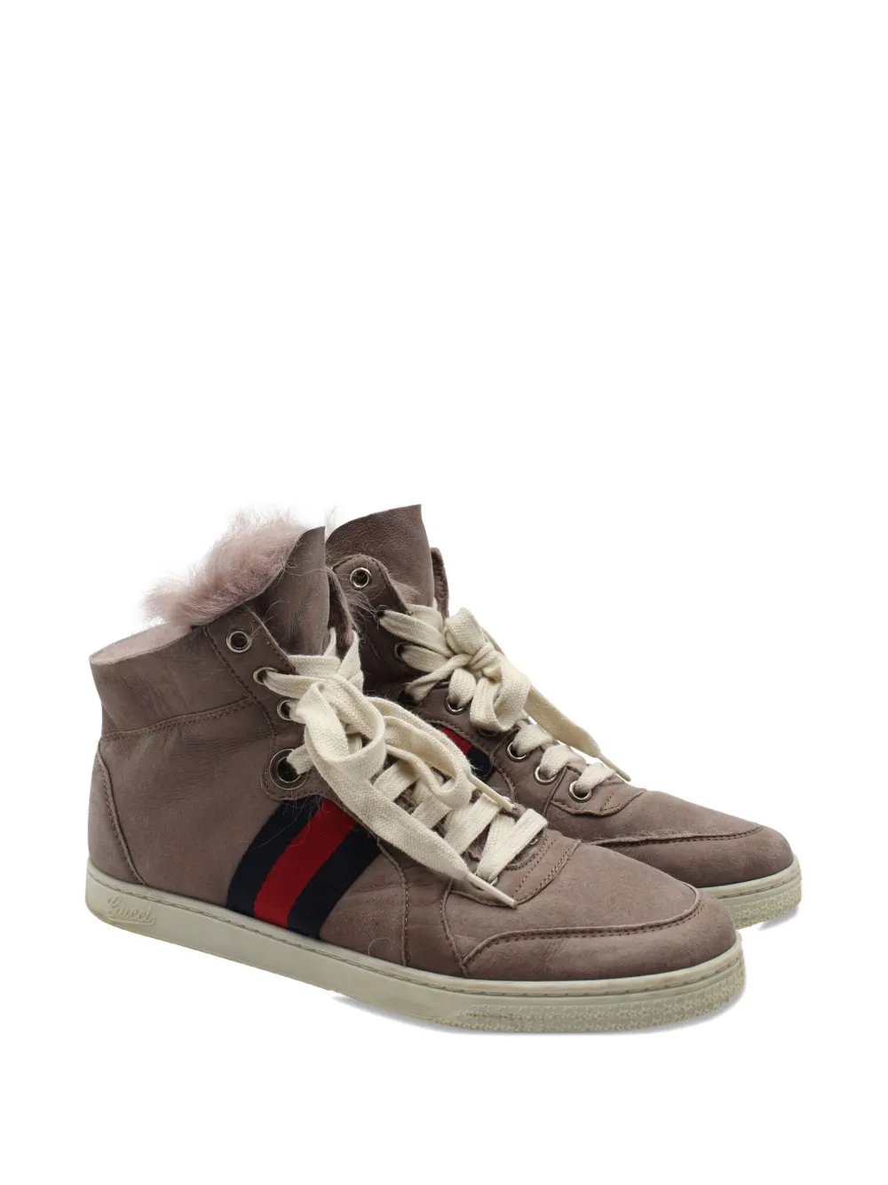 Gucci Pre-Owned Web-stripe suede sneakers - Bruin