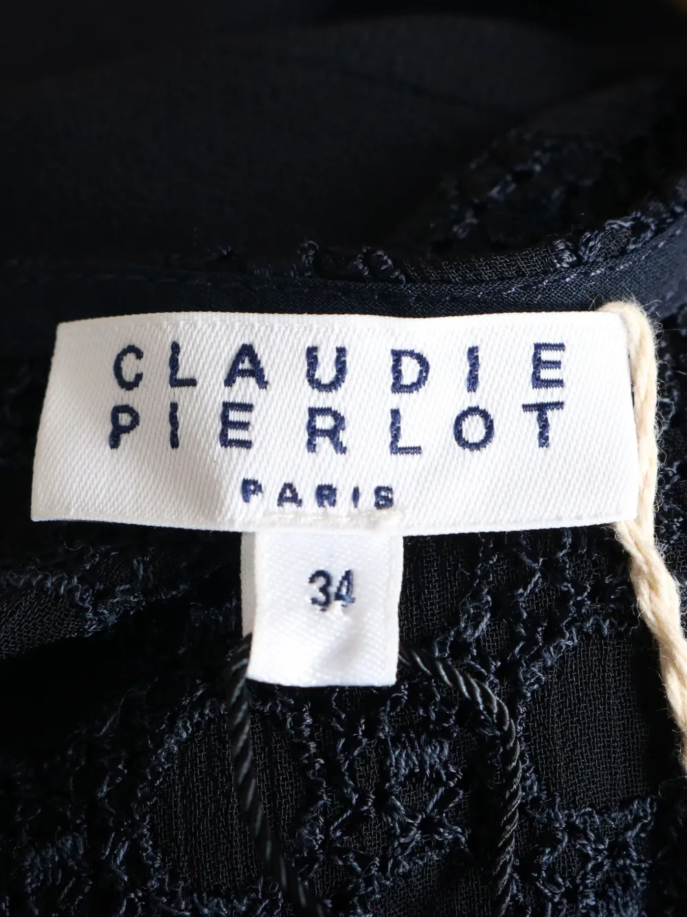 Pre-owned Claudie Pierlot Puff-sleeve Lace-insert Dress In Blue