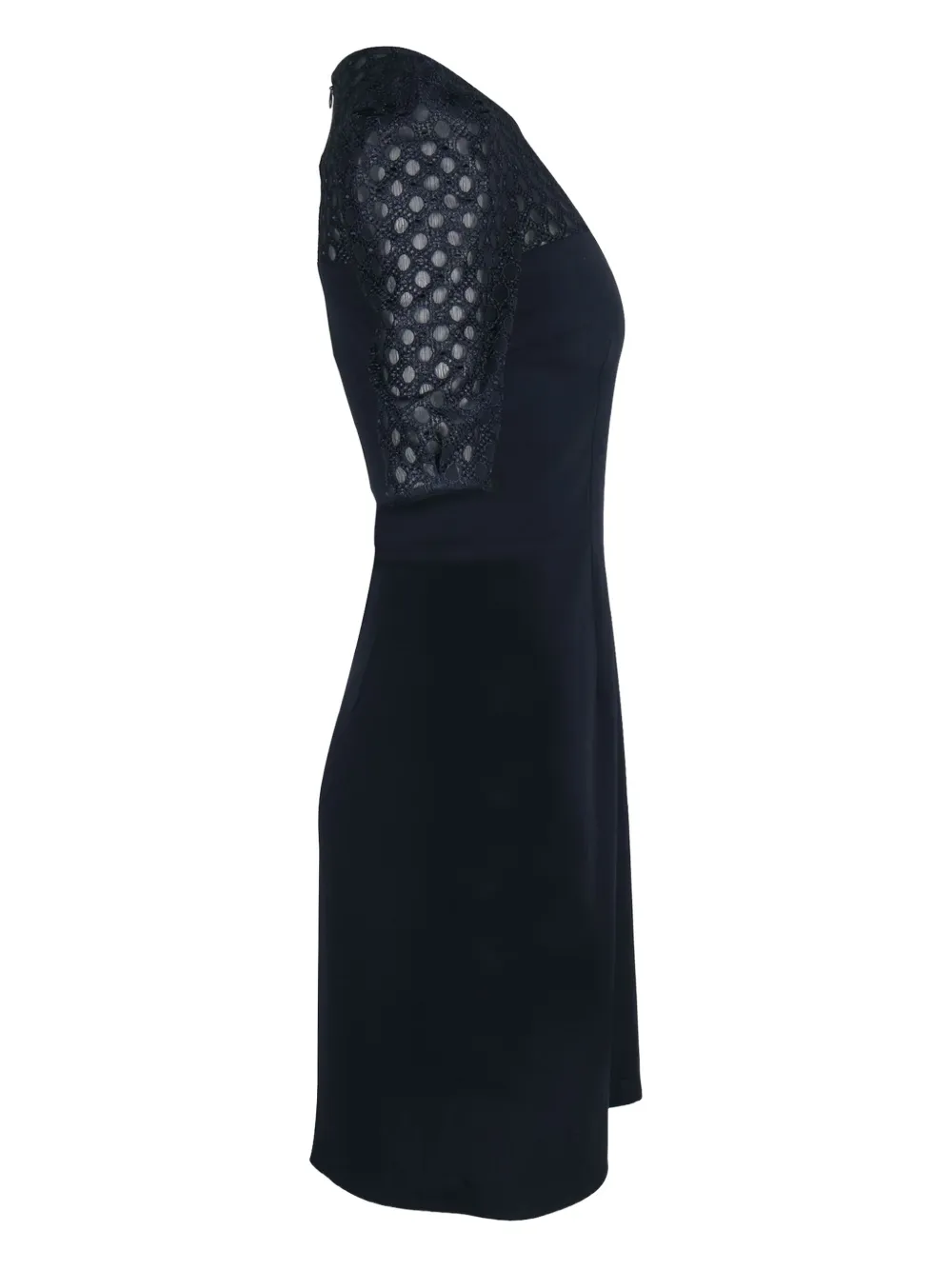 Pre-owned Claudie Pierlot Puff-sleeve Lace-insert Dress In Blue