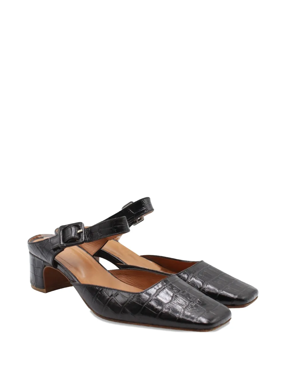 BY FAR crocodile-embossed buckled mules - Zwart
