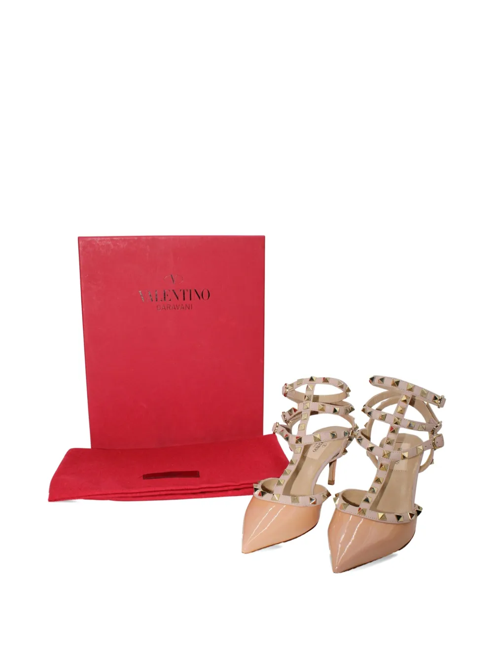 Pre-owned Valentino Garavani 65mm Rockstud Strappy Pumps In Pink