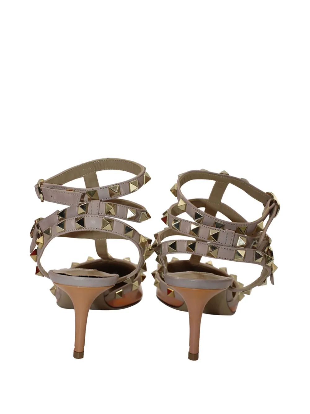 Pre-owned Valentino Garavani 65mm Rockstud Strappy Pumps In Pink