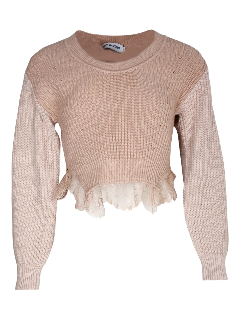 Self-Portrait lace-trimmed knit sweater | Brown | Image 1