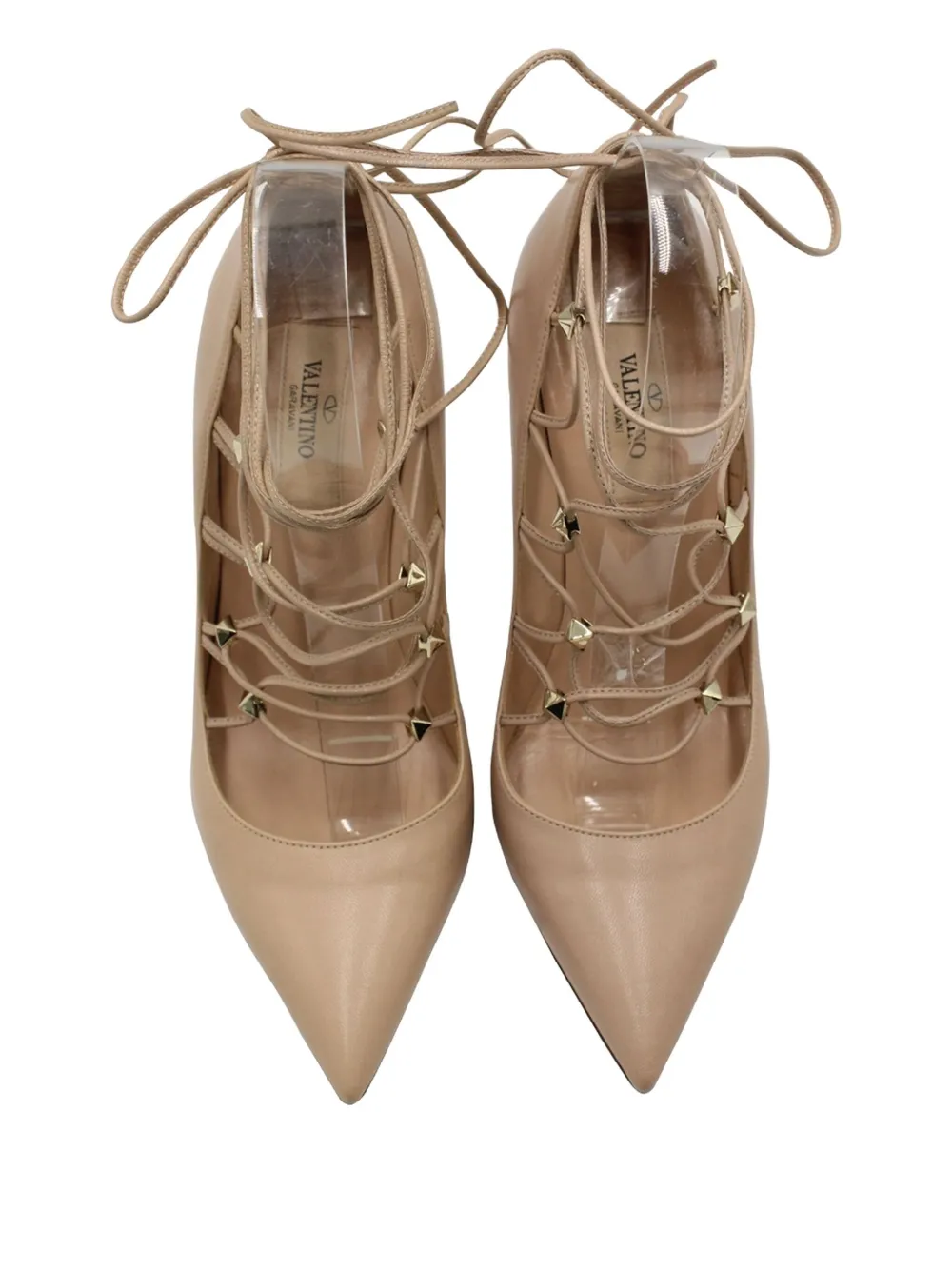 Pre-owned Valentino Garavani Rockstud Lace-up Pumps In Pink