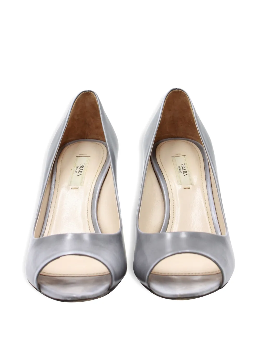 Pre-owned Prada Wedge Peep-toe Pumps In Gray