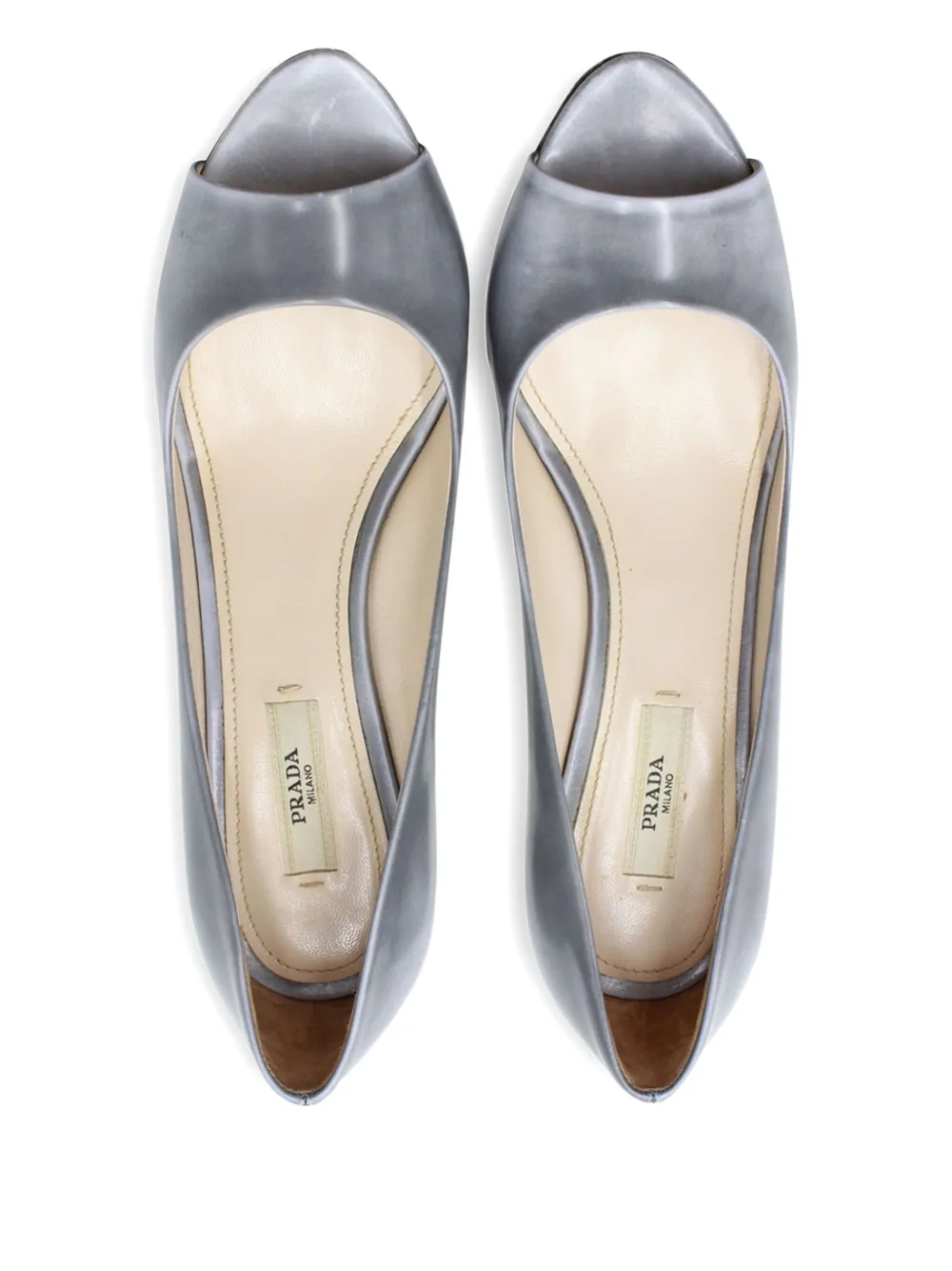 Pre-owned Prada Wedge Peep-toe Pumps In Gray