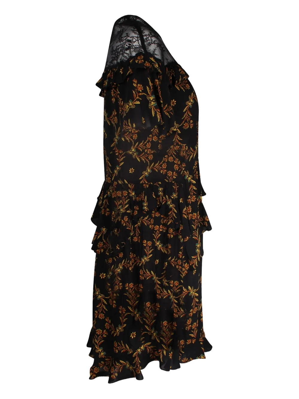 Pre-owned Sandro Floral-print Ruffled Mini Dress In Black