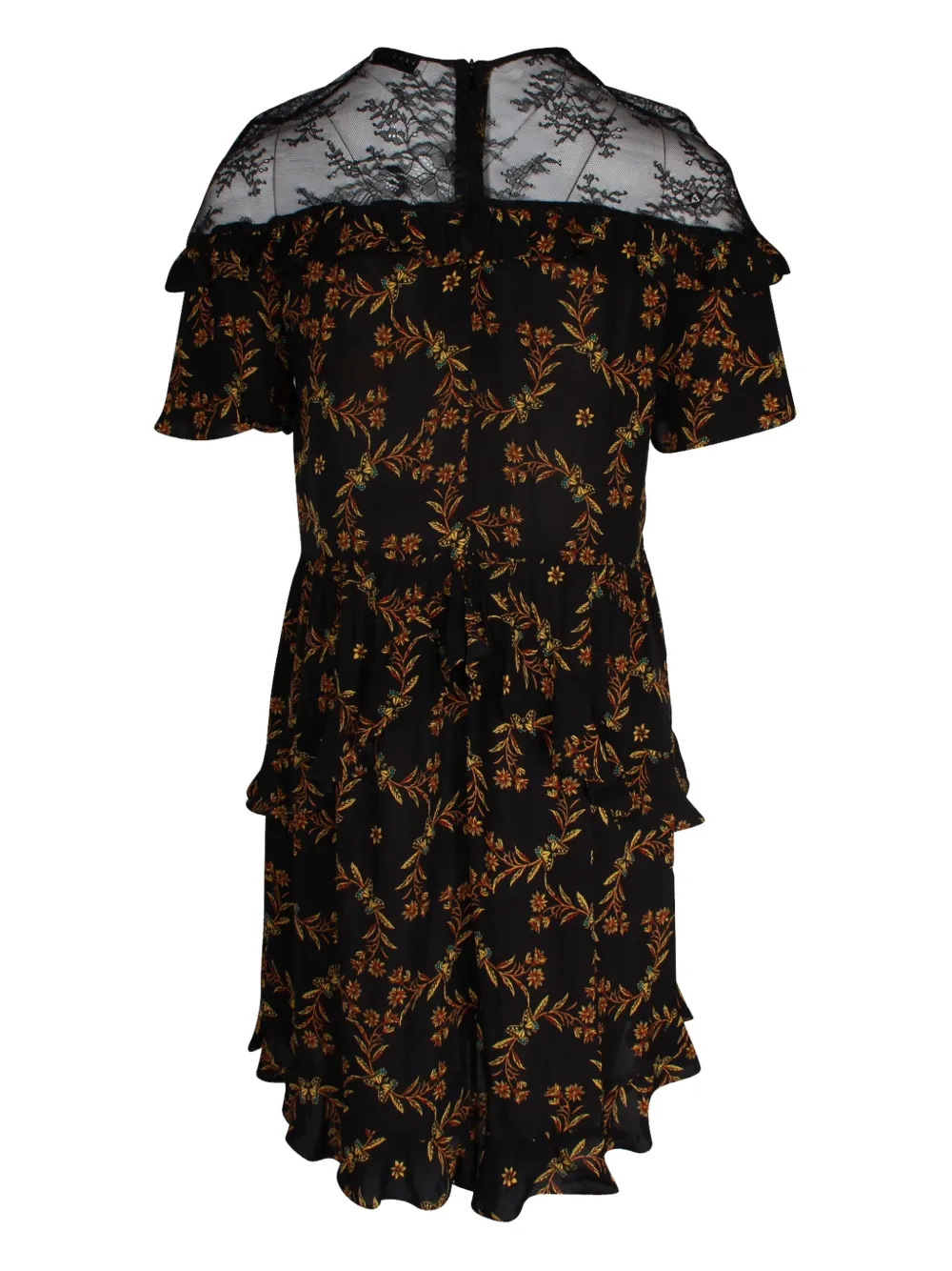 SANDRO floral-print ruffled mini dress - Zwart