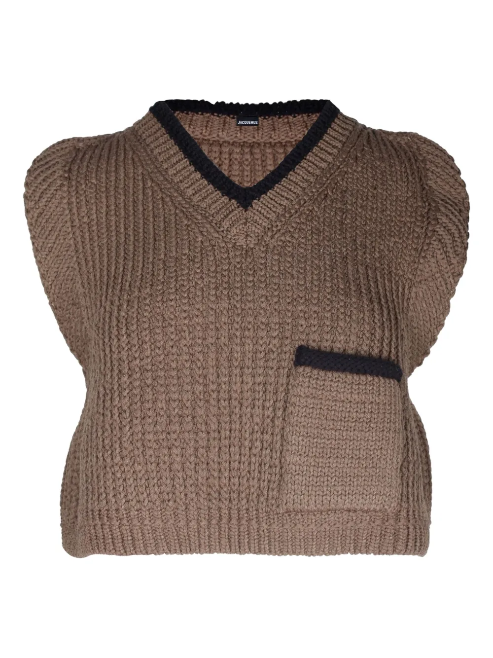 Jacquemus Pre-Owned cropped knitted v-neck top | Brown | Image 1