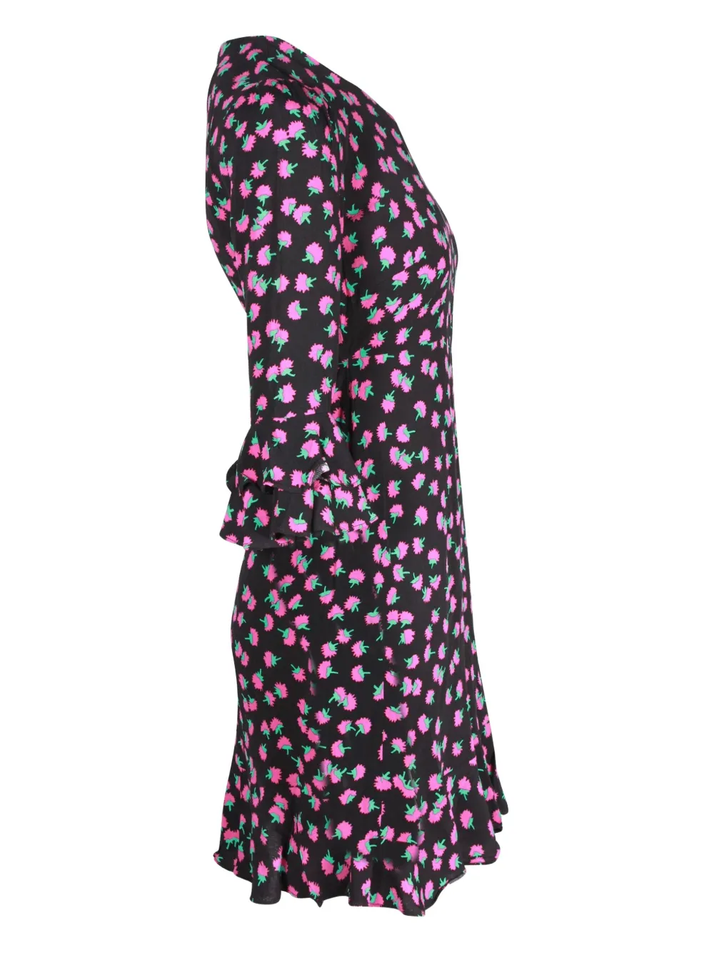Pre-owned Dvf Vintage Floral-print Mini Dress In Black