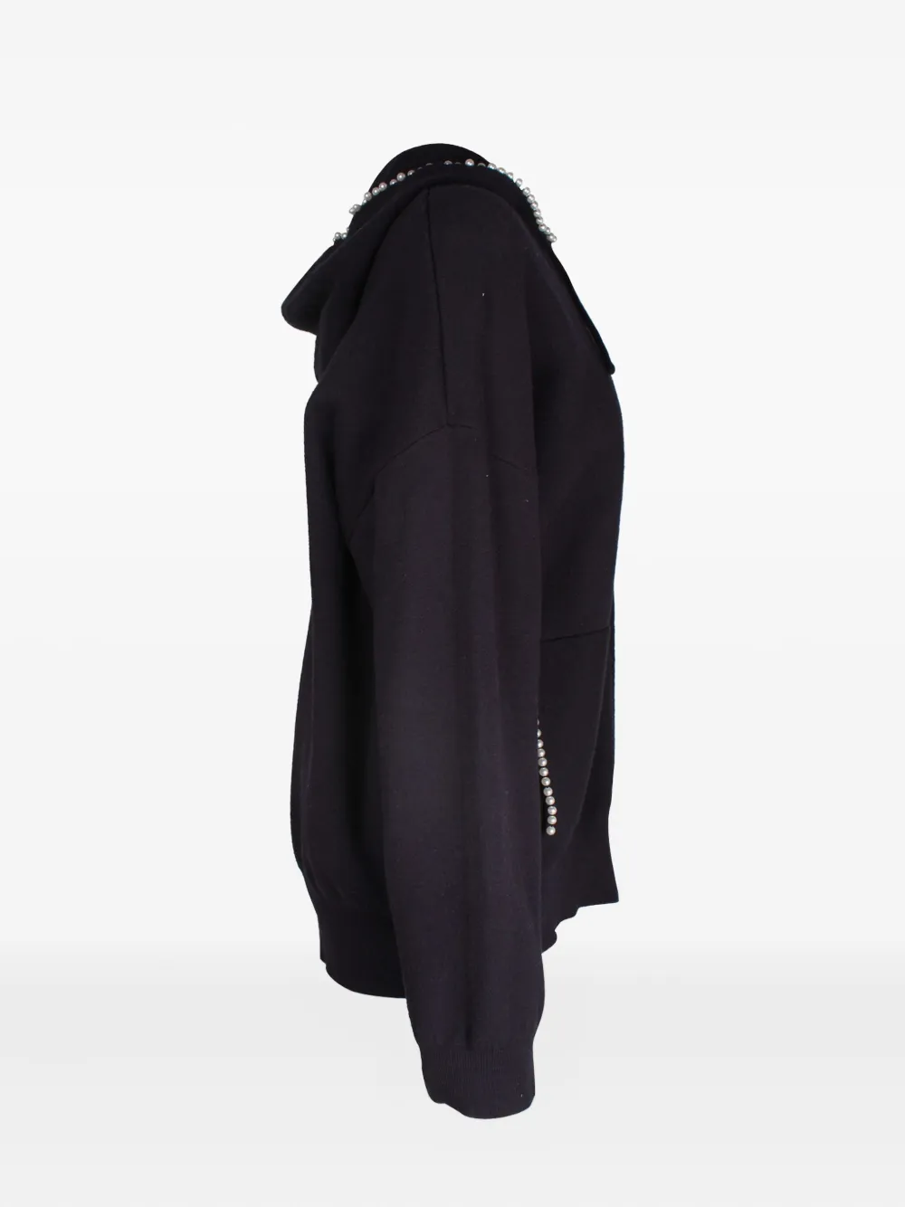 Pre-owned Sandro Pearl-embellished Zip-front Hoodie In Black