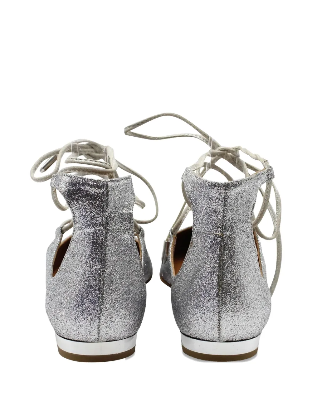 Pre-owned Aquazzura Glitter Lace-up Flats In Silver