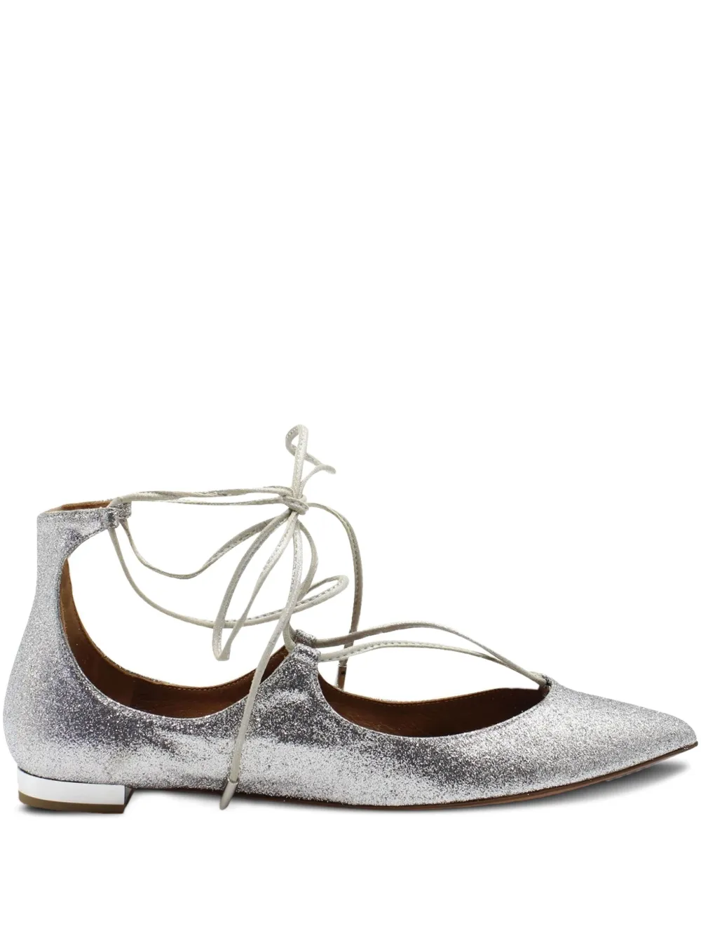 Aquazzura glitter lace-up flats | Silver | Image 1