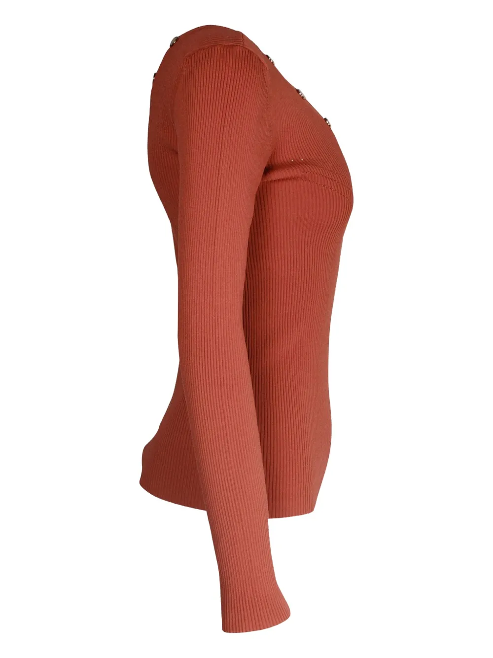 Pre-owned Sandro Justy Ribbed Stud-detail Sweater In Red