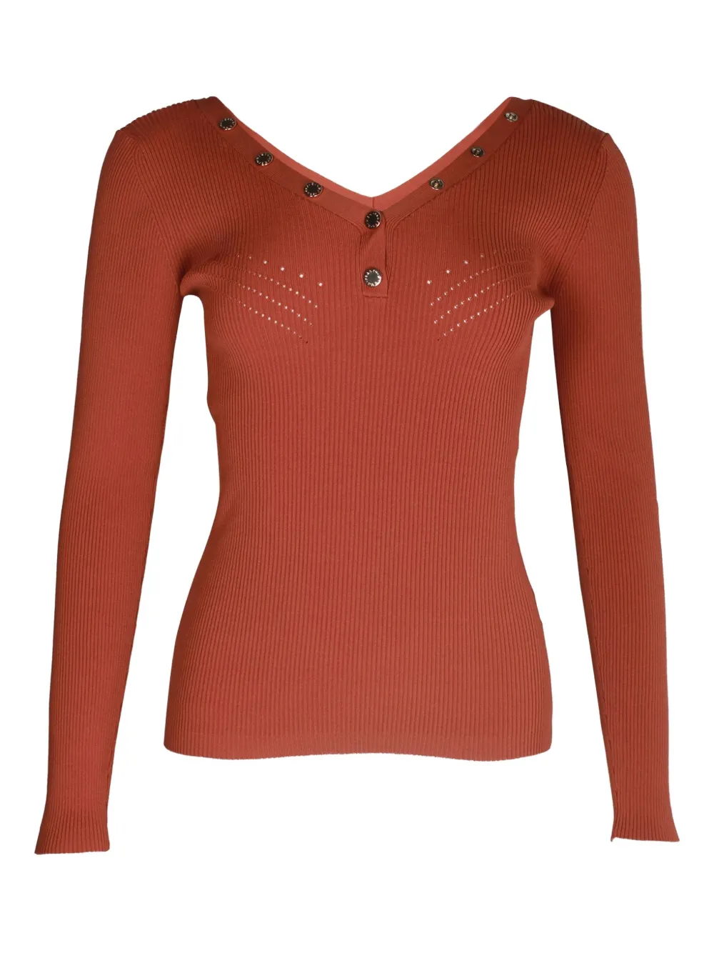 Pre-owned Sandro Justy Ribbed Stud-detail Sweater In Red