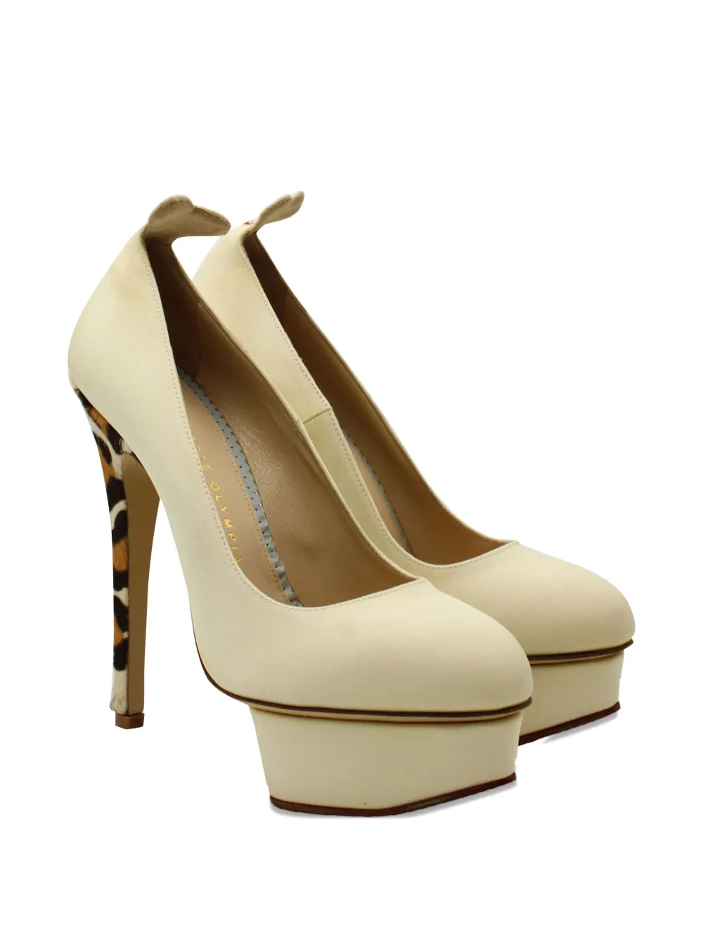 Charlotte Olympia Pumps met luipaardprint en plateauzool - Beige