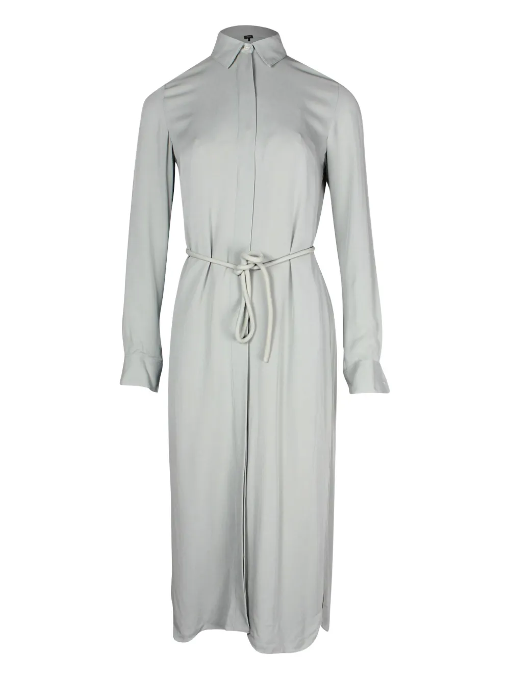 Pre-owned Theory Belted Midi Shirt Dress In Gray
