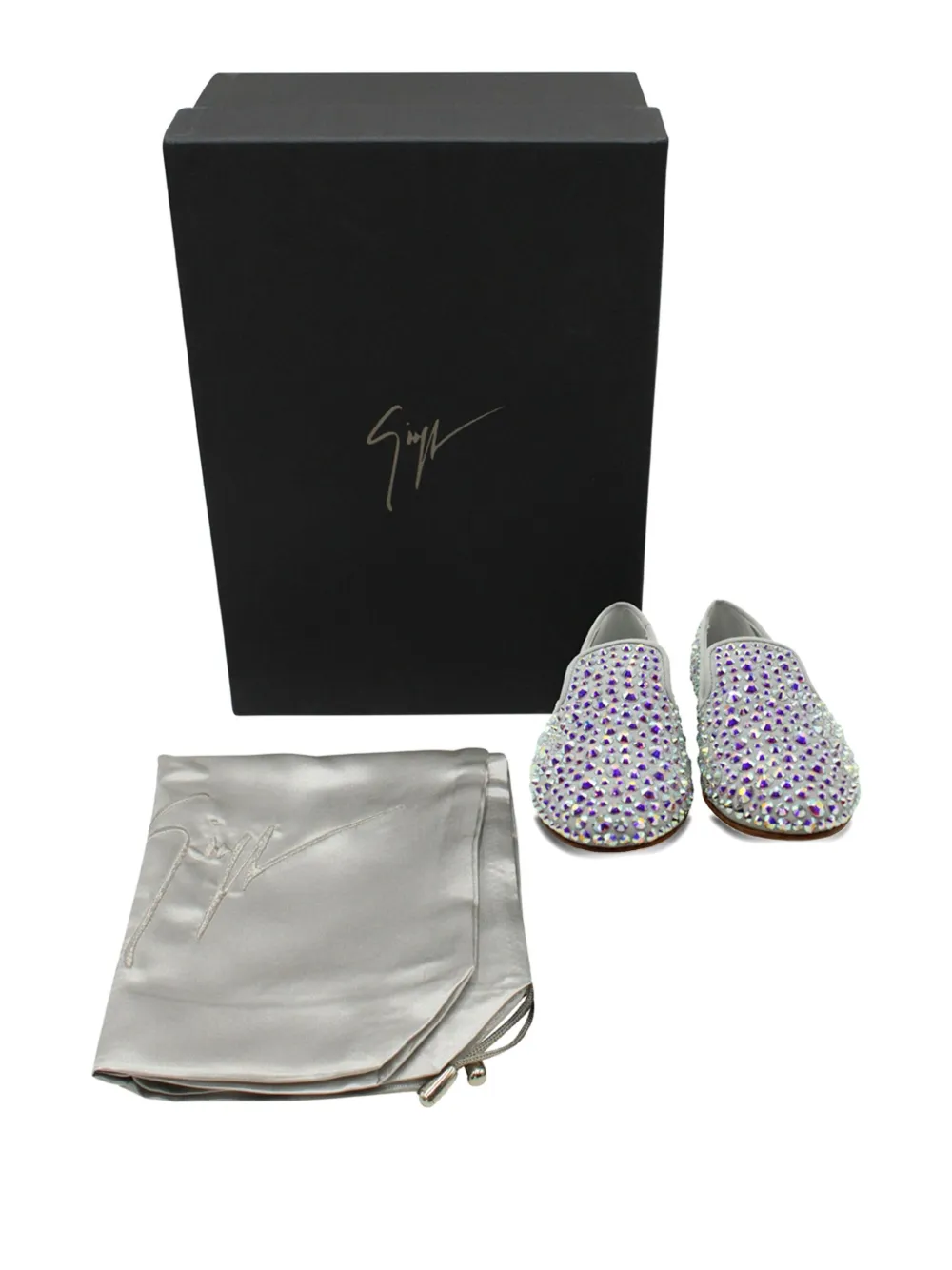 Pre-owned Giuseppe Zanotti Vintage Crystal-embellished Loafers In Gray