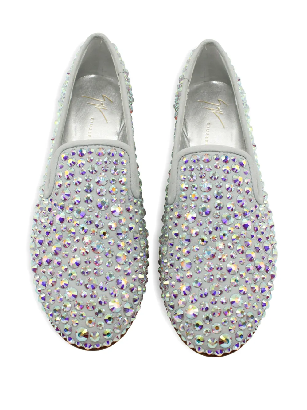 Pre-owned Giuseppe Zanotti Vintage Crystal-embellished Loafers In Gray