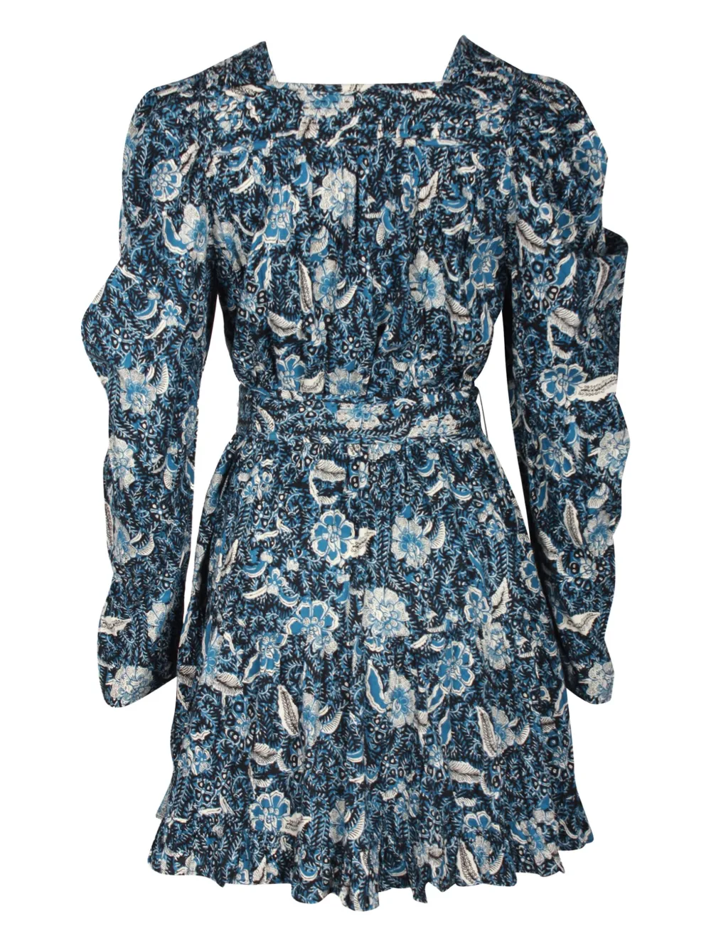Pre-owned Ulla Johnson Nailah Floral-print Puff-sleeve Mini Dress In Blue