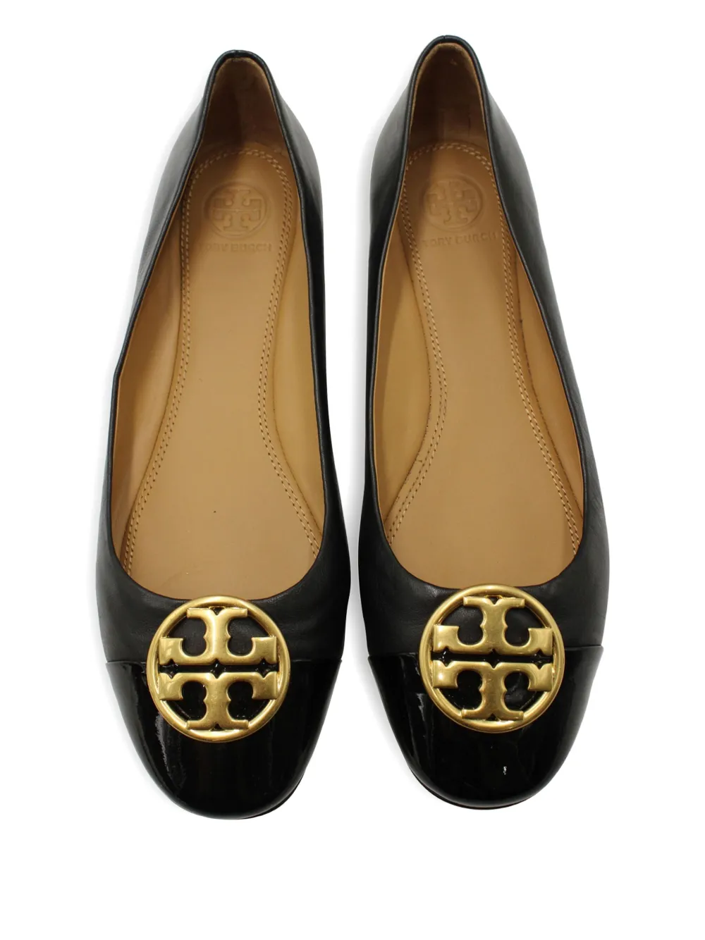 Pre-owned Tory Burch Logo-detail Ballet Flats In Black