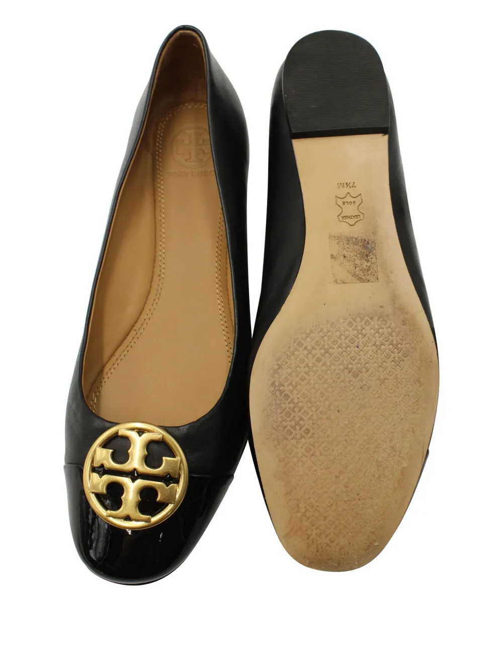 Pre-owned Tory Burch Logo-detail Ballet Flats In Black