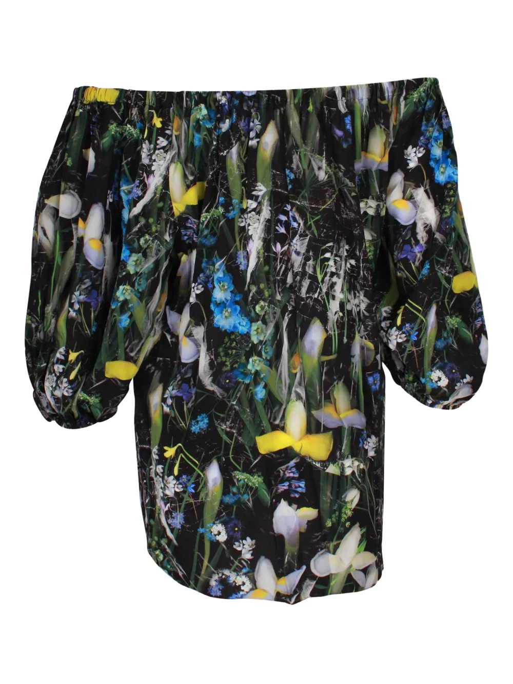 Pre-owned Alexander Mcqueen Floral-print Off-shoulder Top In Green