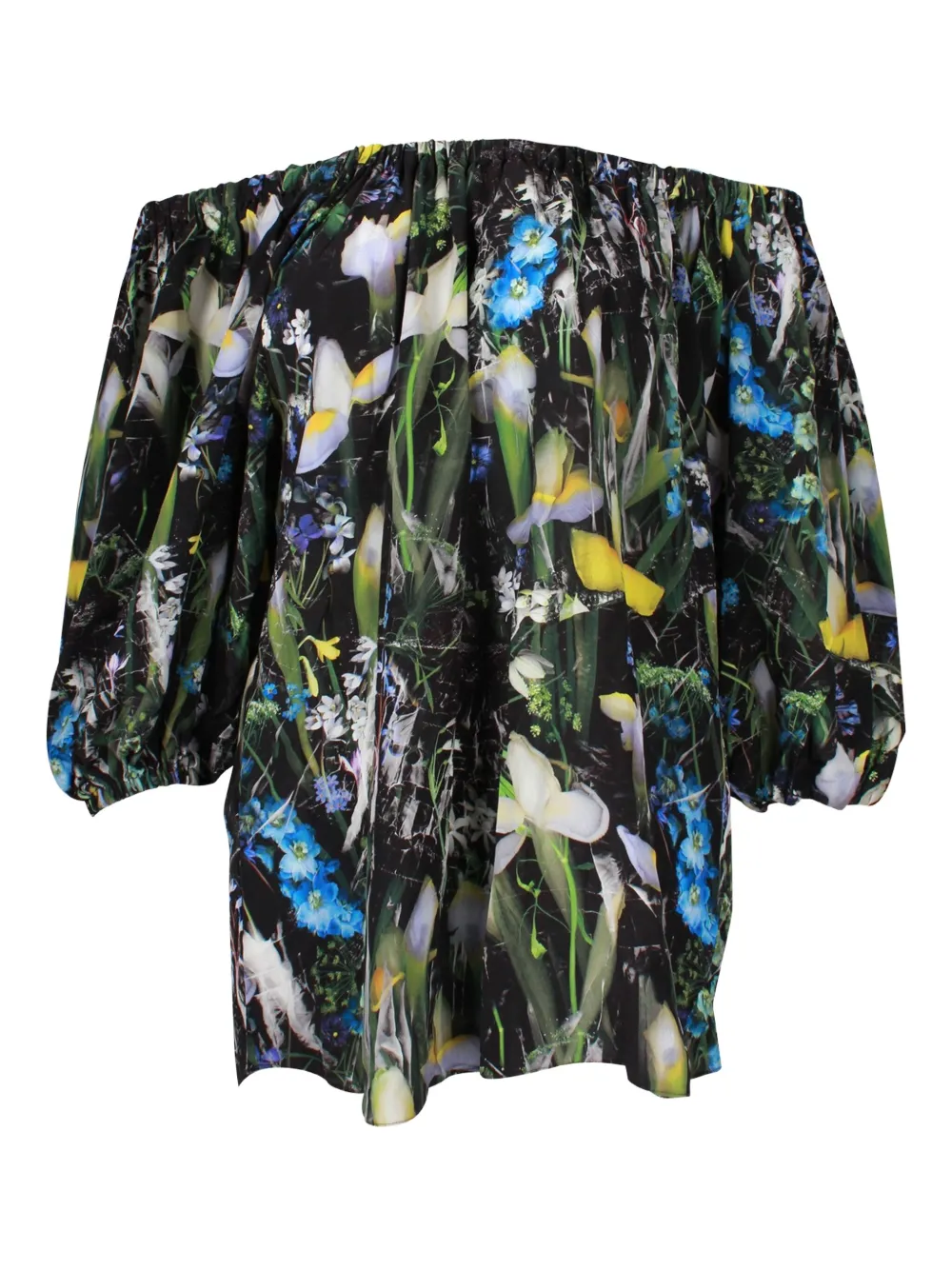 Pre-owned Alexander Mcqueen Floral-print Off-shoulder Top In Green