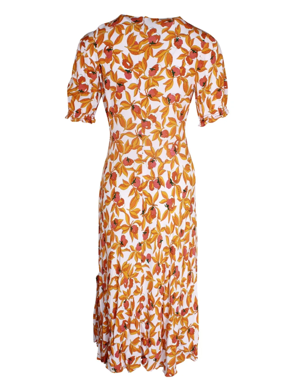DVF Diane von Furstenberg floral-print puff-sleeve midi dress - Oranje