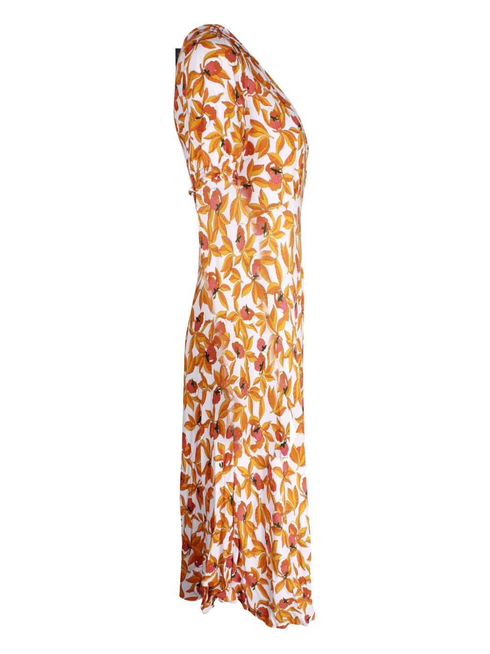 Pre-owned Diane Von Furstenberg Floral-print Puff-sleeve Midi Dress In Orange