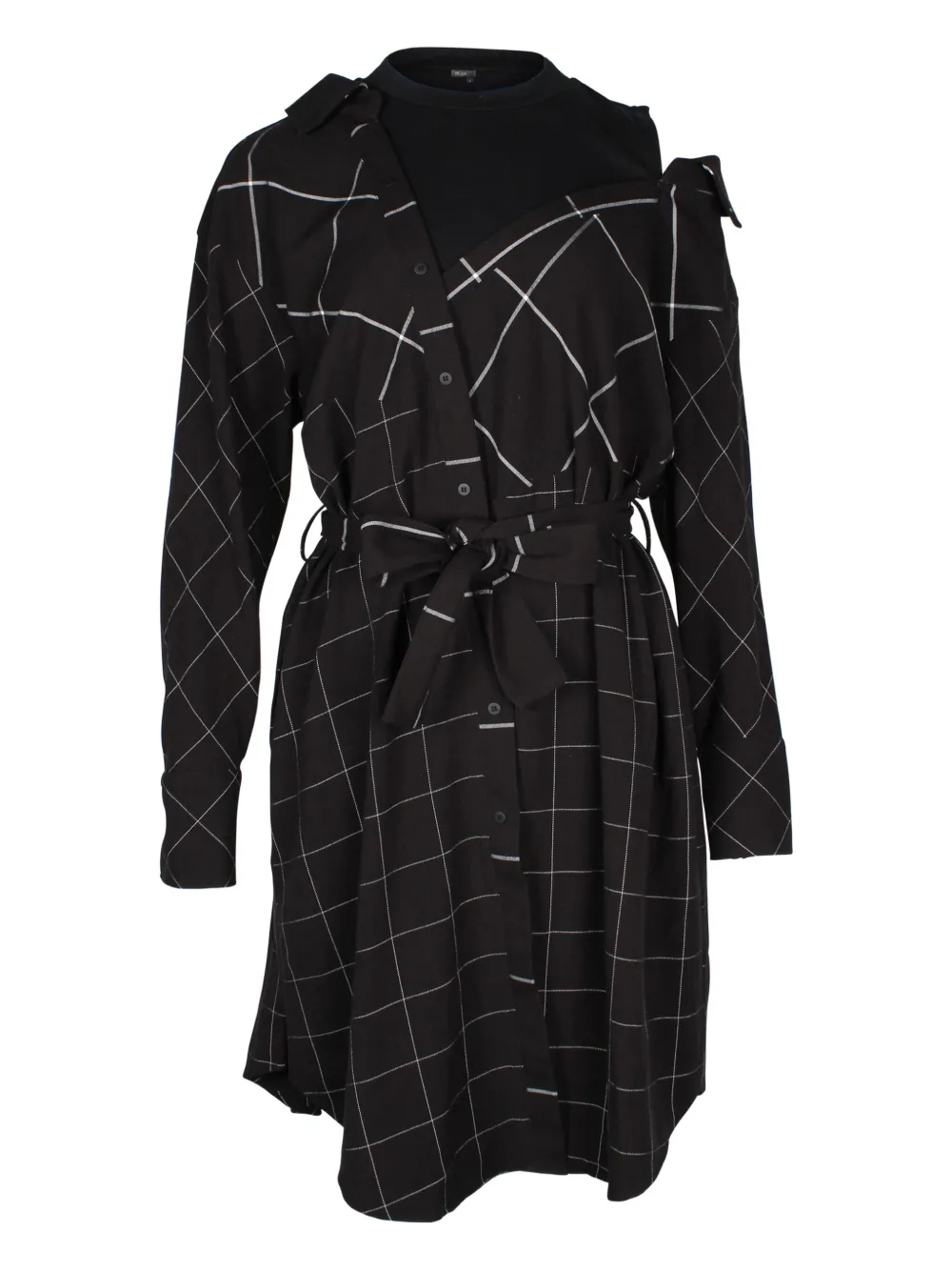 Maje grid-print belted dress - Zwart