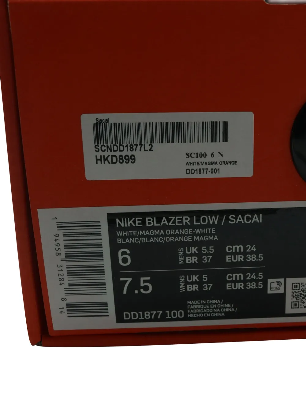 Pre-owned Sacai X  Blazer Low Sneakers In White