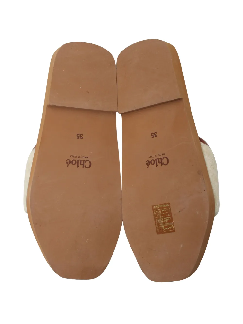 Pre-owned Chloé Vintage Shearling Flat Sandals In Neutral