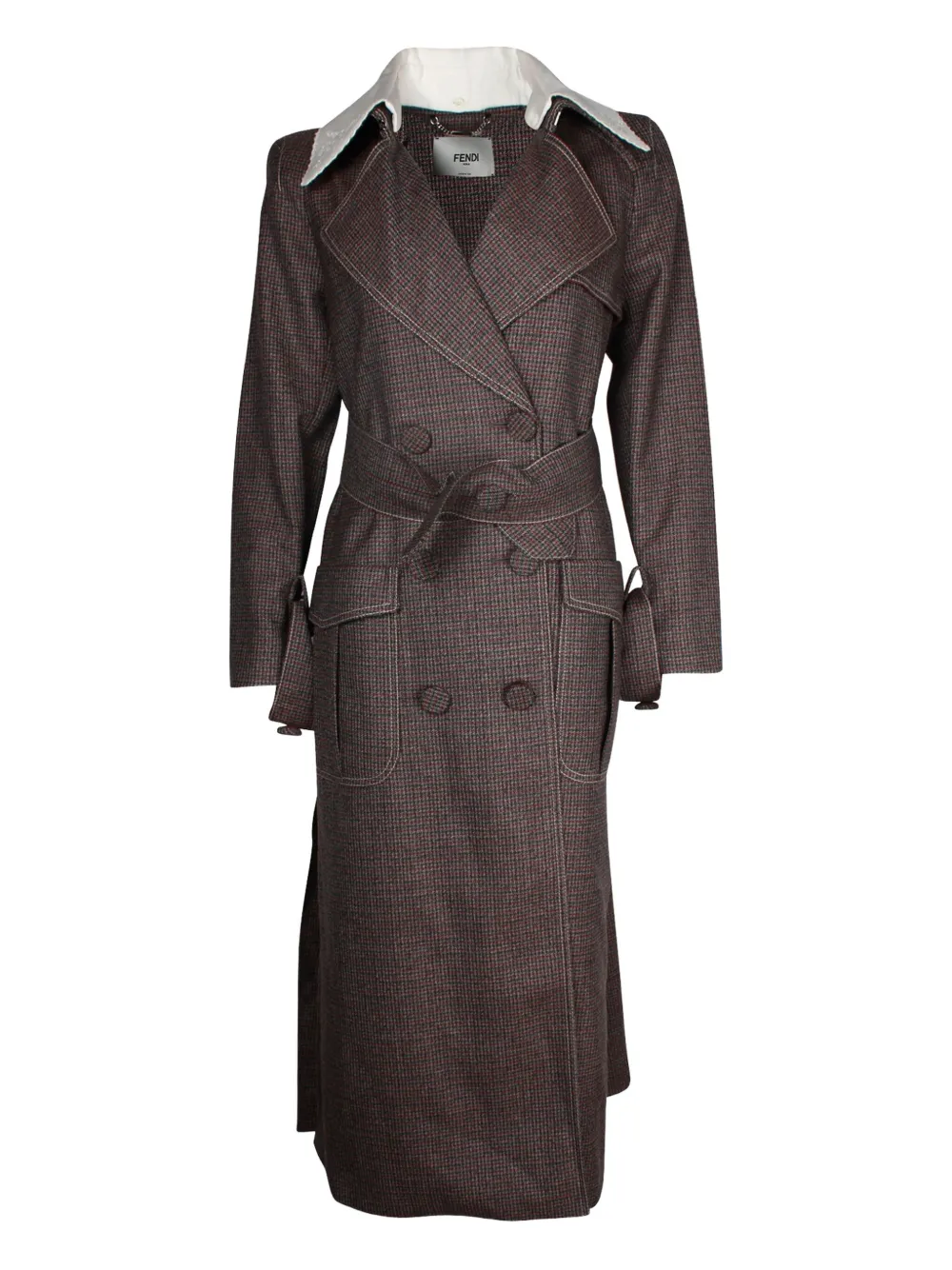 Pre-owned Fendi Gingham Trench Coat In Brown