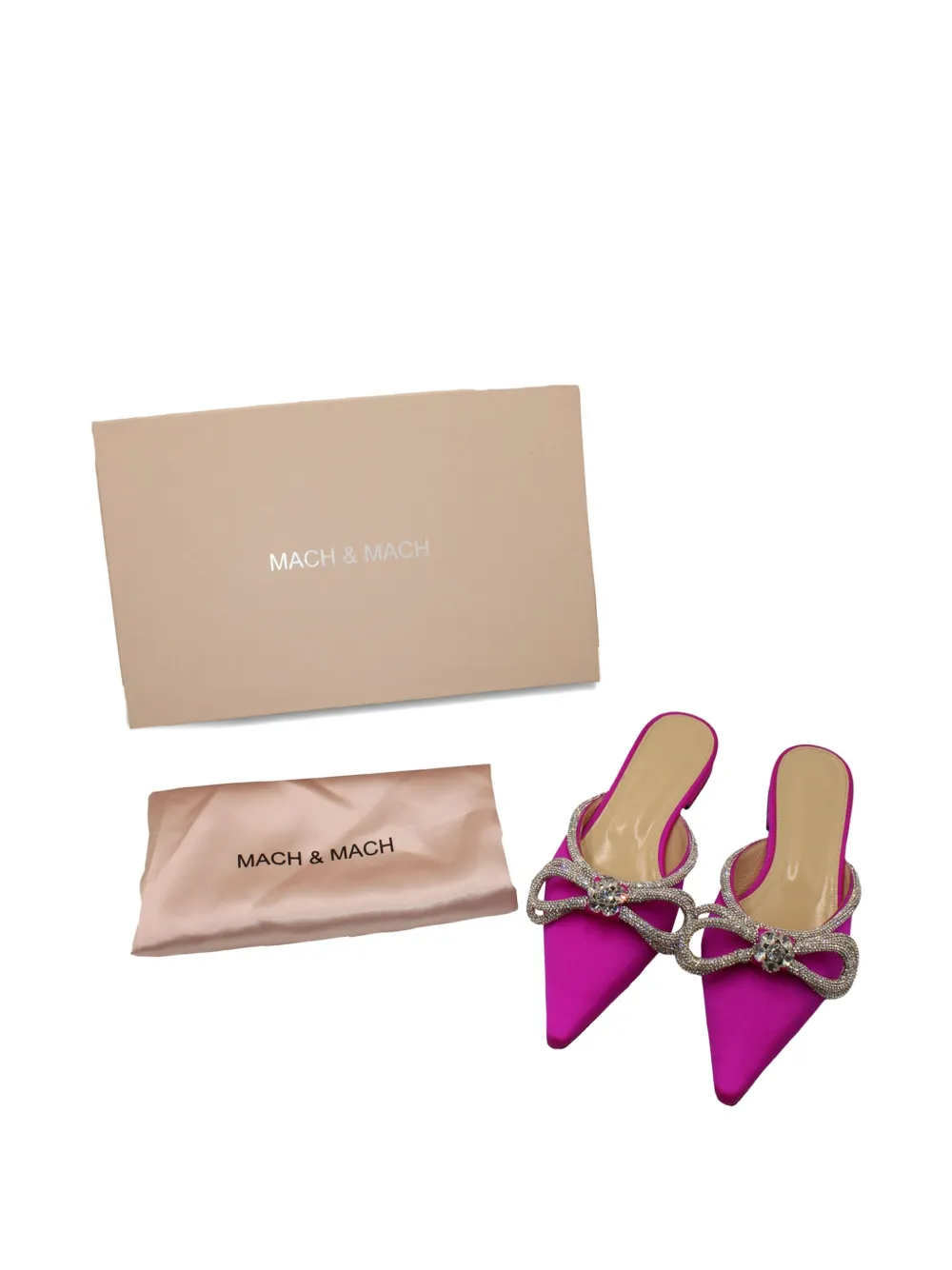 Pre-owned Mach&mach Crystal-embellished Bow Slippers In Pink