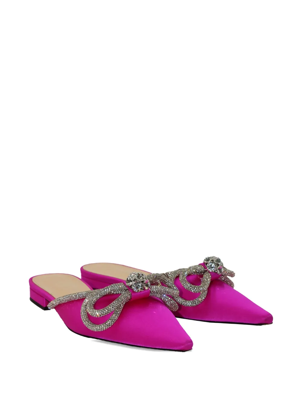 Pre-owned Mach&mach Crystal-embellished Bow Slippers In Pink