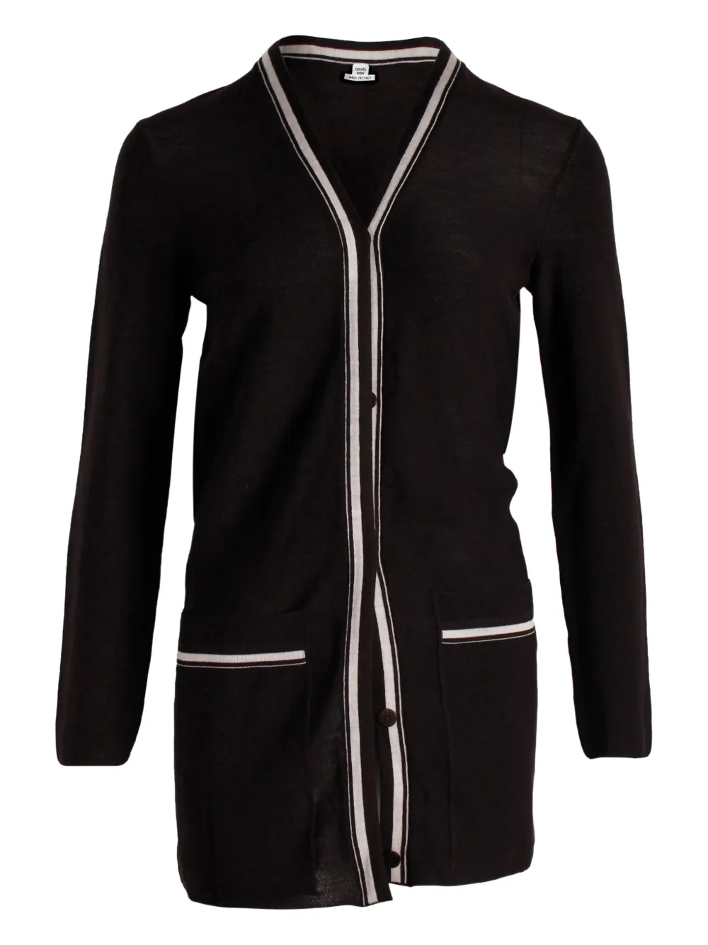 Pre-owned Hermes Contrasting-trim Wool Cardigan In Brown