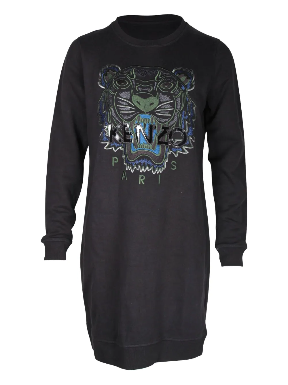 Pre-owned Kenzo Cotton Embroidered Sweatshirt Dress In Black