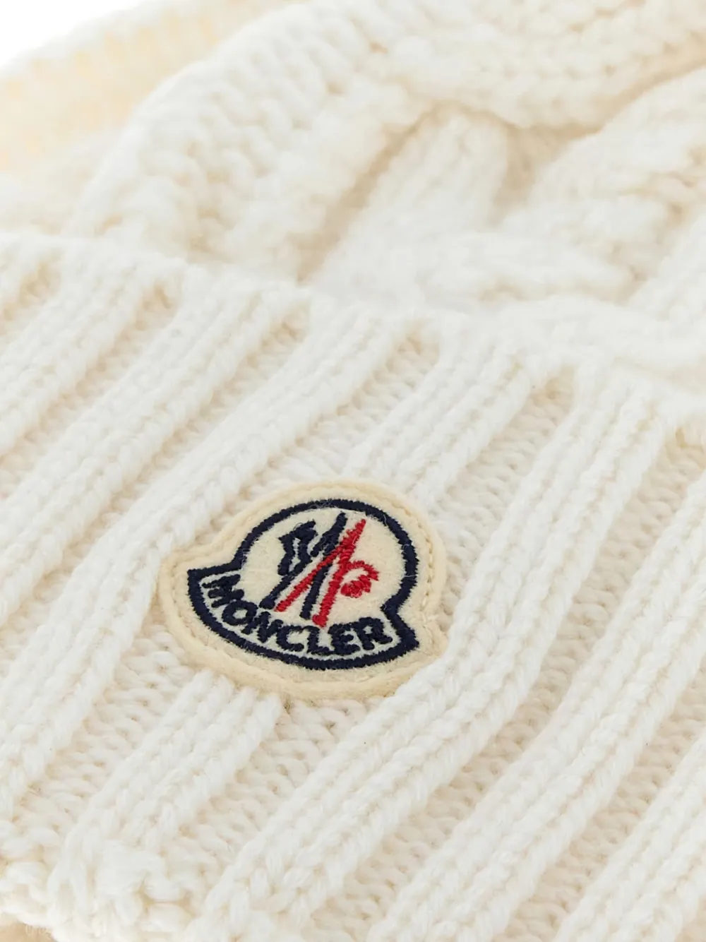 Moncler Kabelgebreide muts met pompon Beige