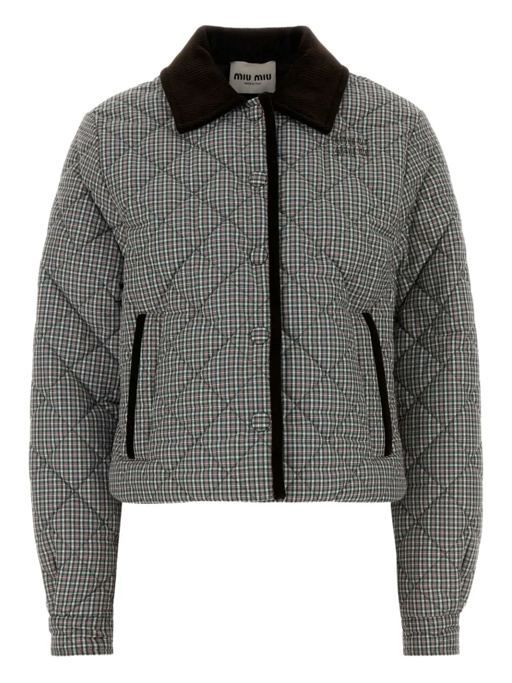Miu Miu corduroy collar quilted jacket | Grey | Image 1