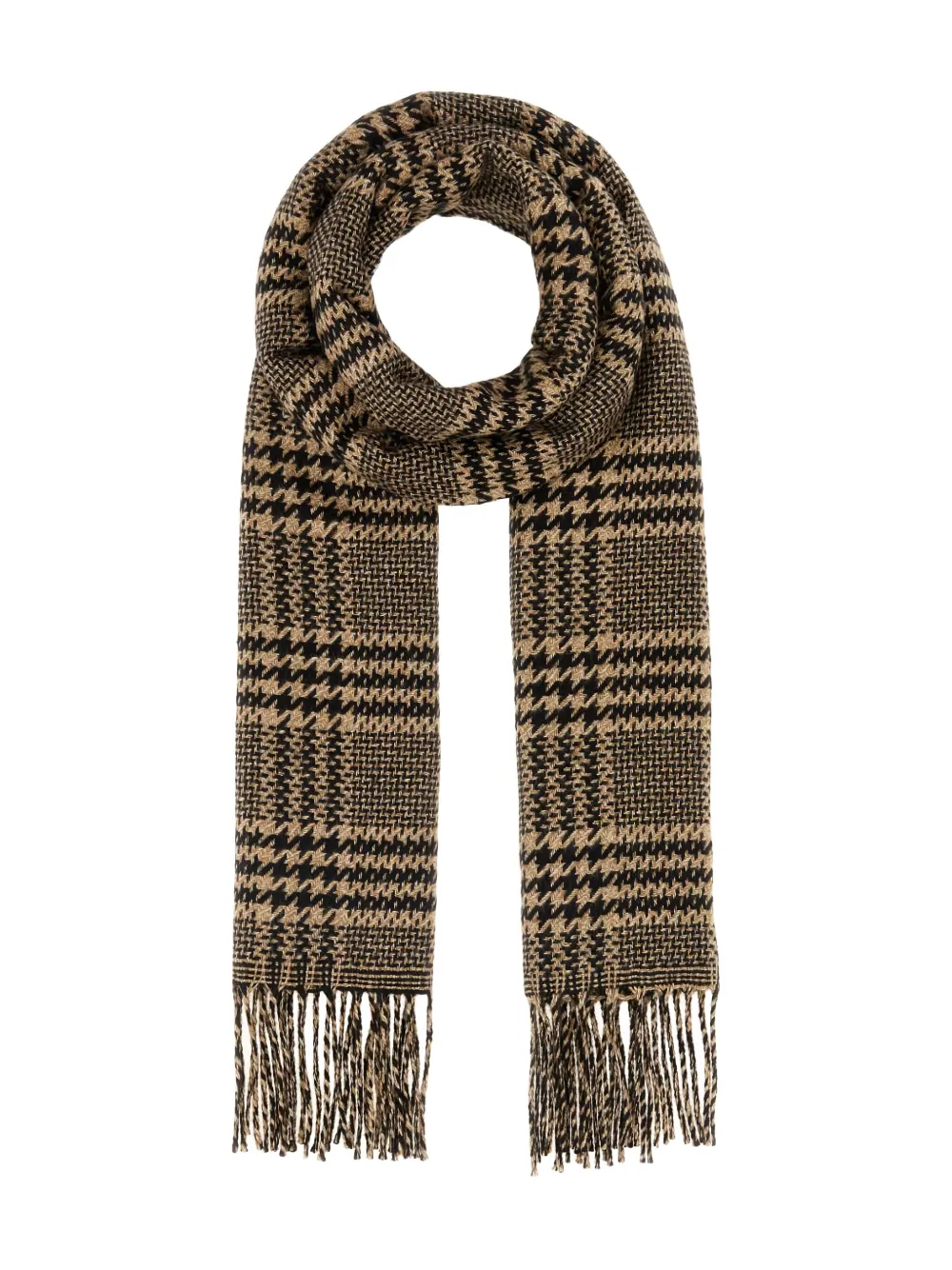 Saint Laurent check-pattern fringed scarf - Brown
