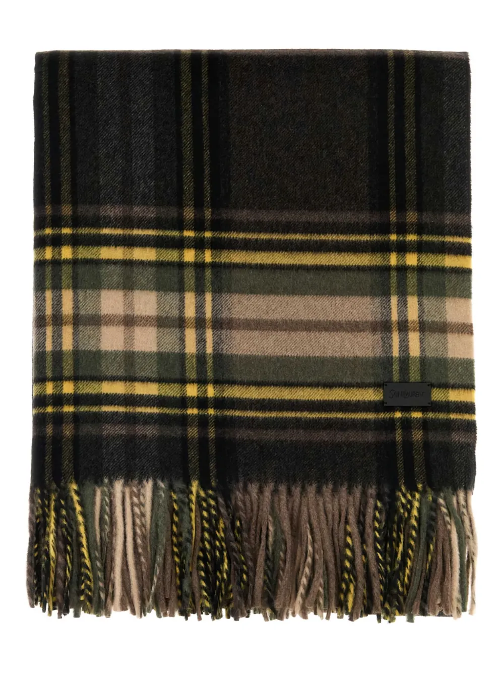 Saint Laurent checked fringed scarf - Brown