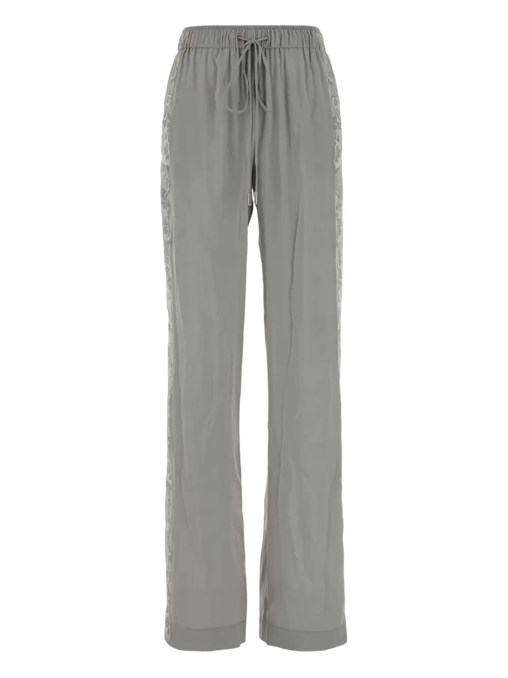 Ermanno Scervino Stretch Silk Palazzo Trousers With Side Stripe In Gray