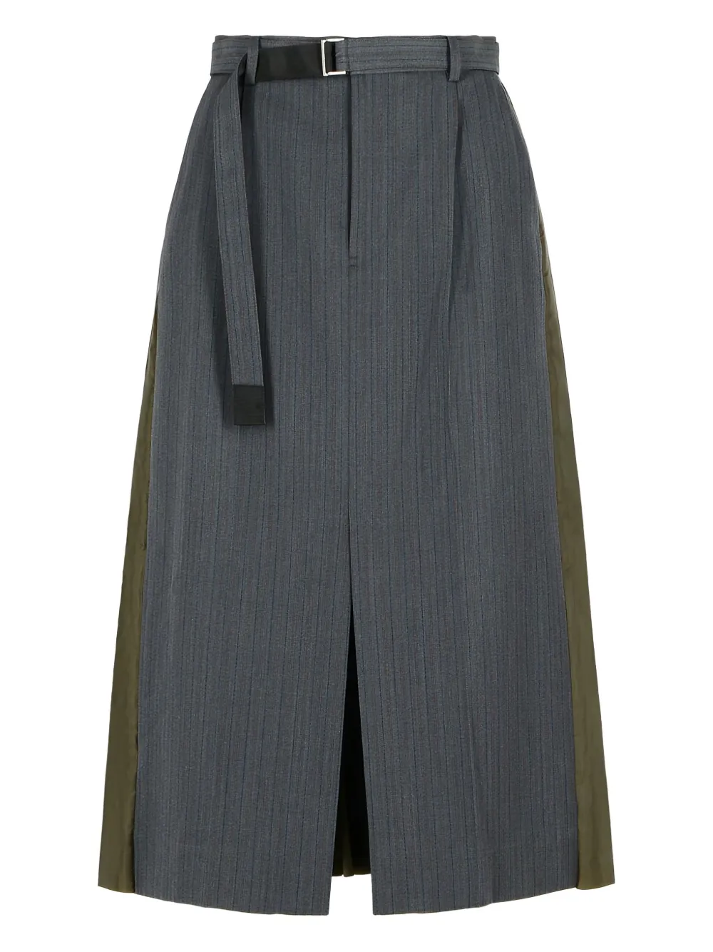 sacai تنورة بكسرات ونقش خطوط رفيعة | رمادي | Image 1