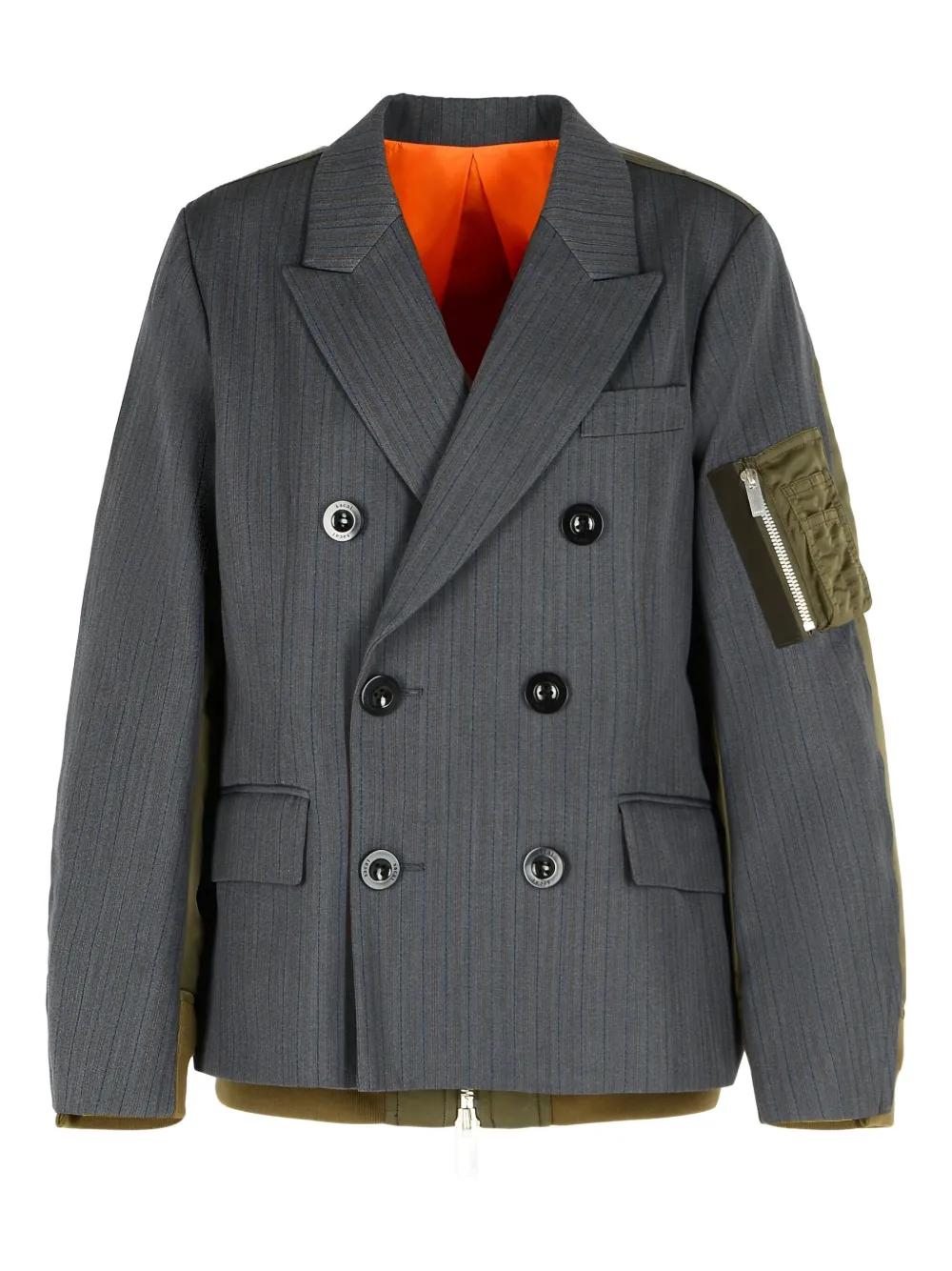 Sacai Wool And Twill Double-breasted Blazer In Gray