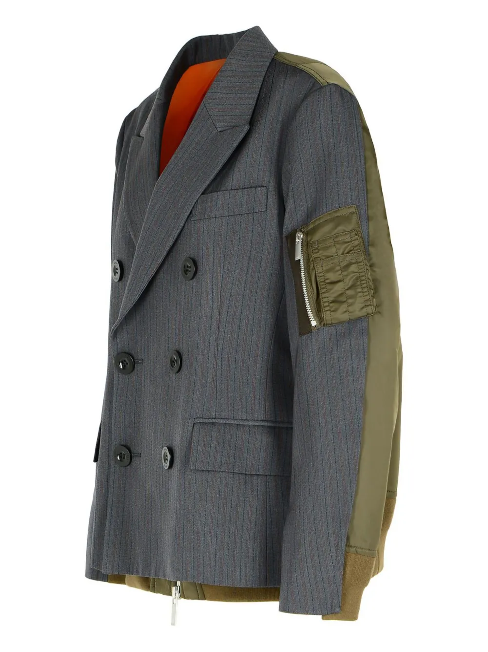 Sacai Wool And Twill Double-breasted Blazer In Gray